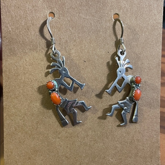 Jewelry - Sterling Silver and Coral Kokopelli Earrings